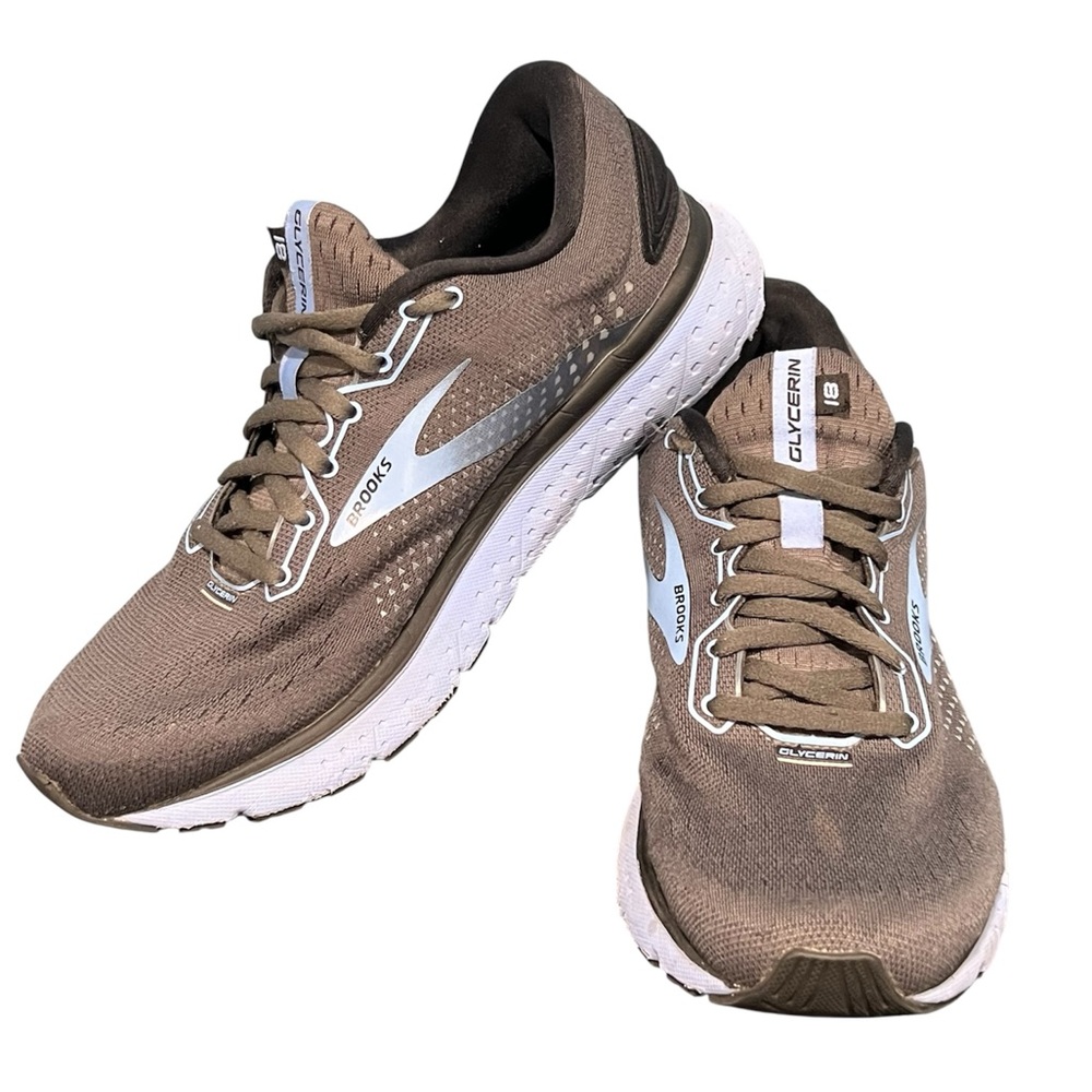 Brooks Glycerin 18 Womens 10.5 Wide Running Shoes Sneakers Gray and Light Blue